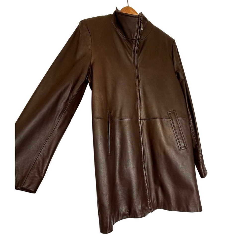 Cole Haan Mens Brown Lambskin Leather Car Coat Jacket Removable Liner Medium - Picture 5 of 15